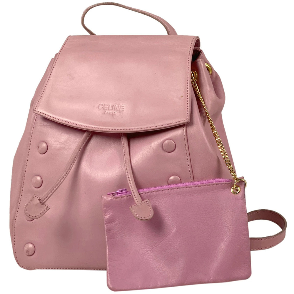 Celine logo Backpack Rucksack Daypack rucksack leather pink